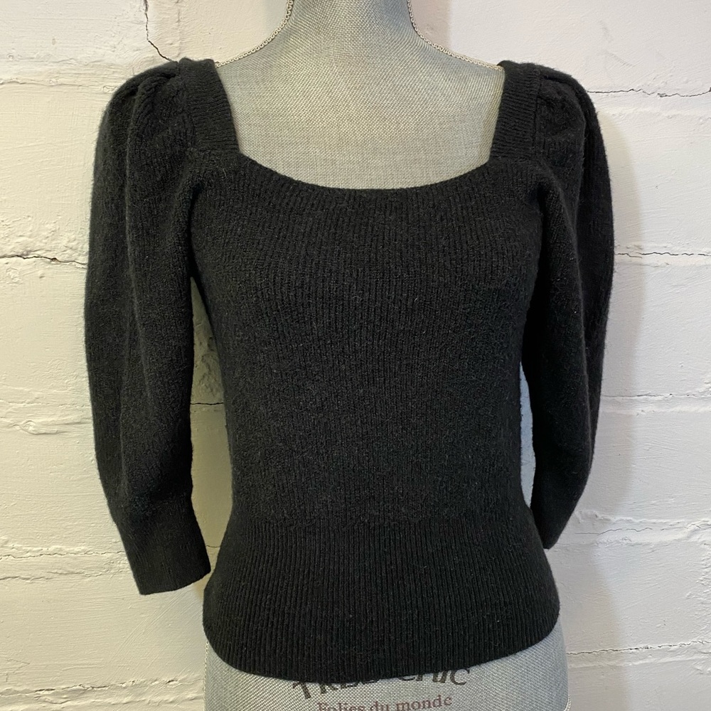 Express Black Square Neck Puff Sleeve Sweater